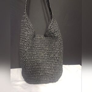 SADDLE RIVER Black Hobo Woven Raffia-feel Tote Shoulder Bag